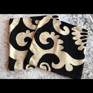 Two Pottery Barn Black and Cream Pillow Covers